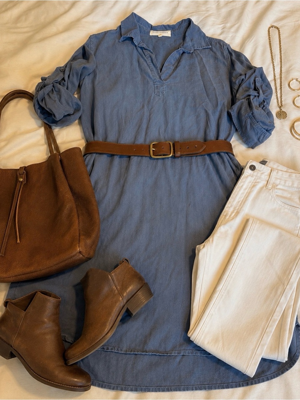 Side Stitch Blue Collared Tunic Dress